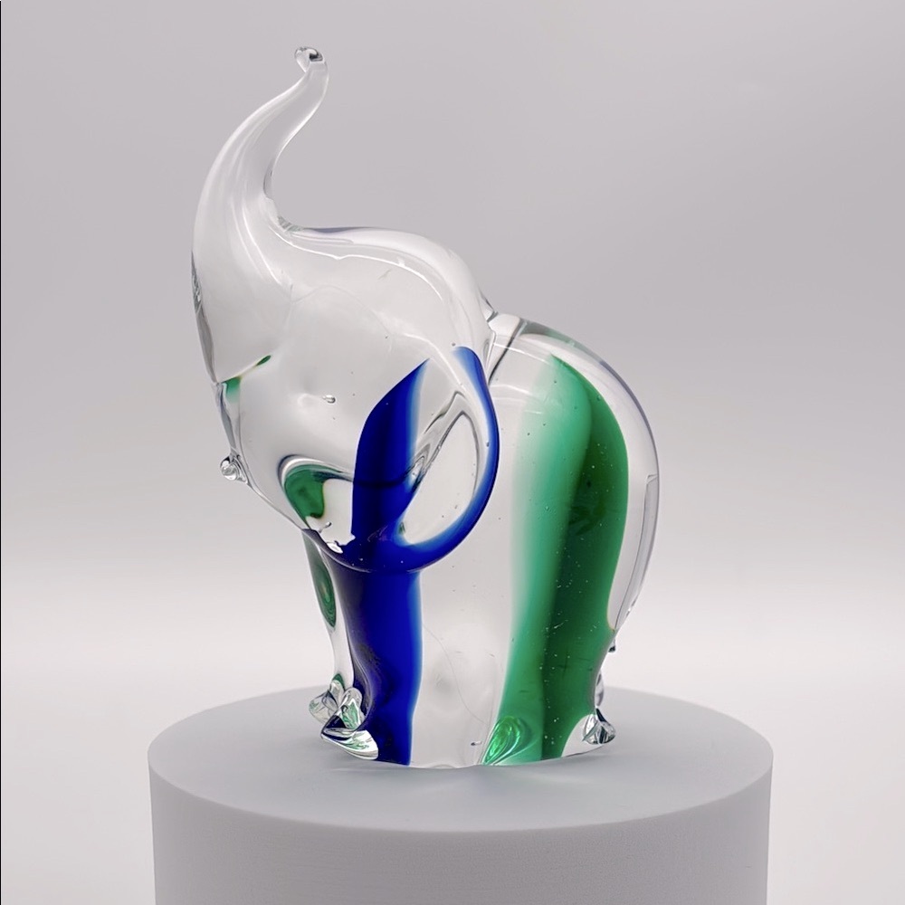 Blown Glass Trunk Up Elephant Figurine
